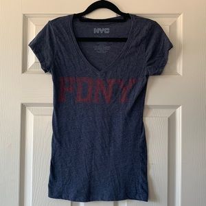 NYC heathered blue V neck FDNY licensed 2011 tee shirt